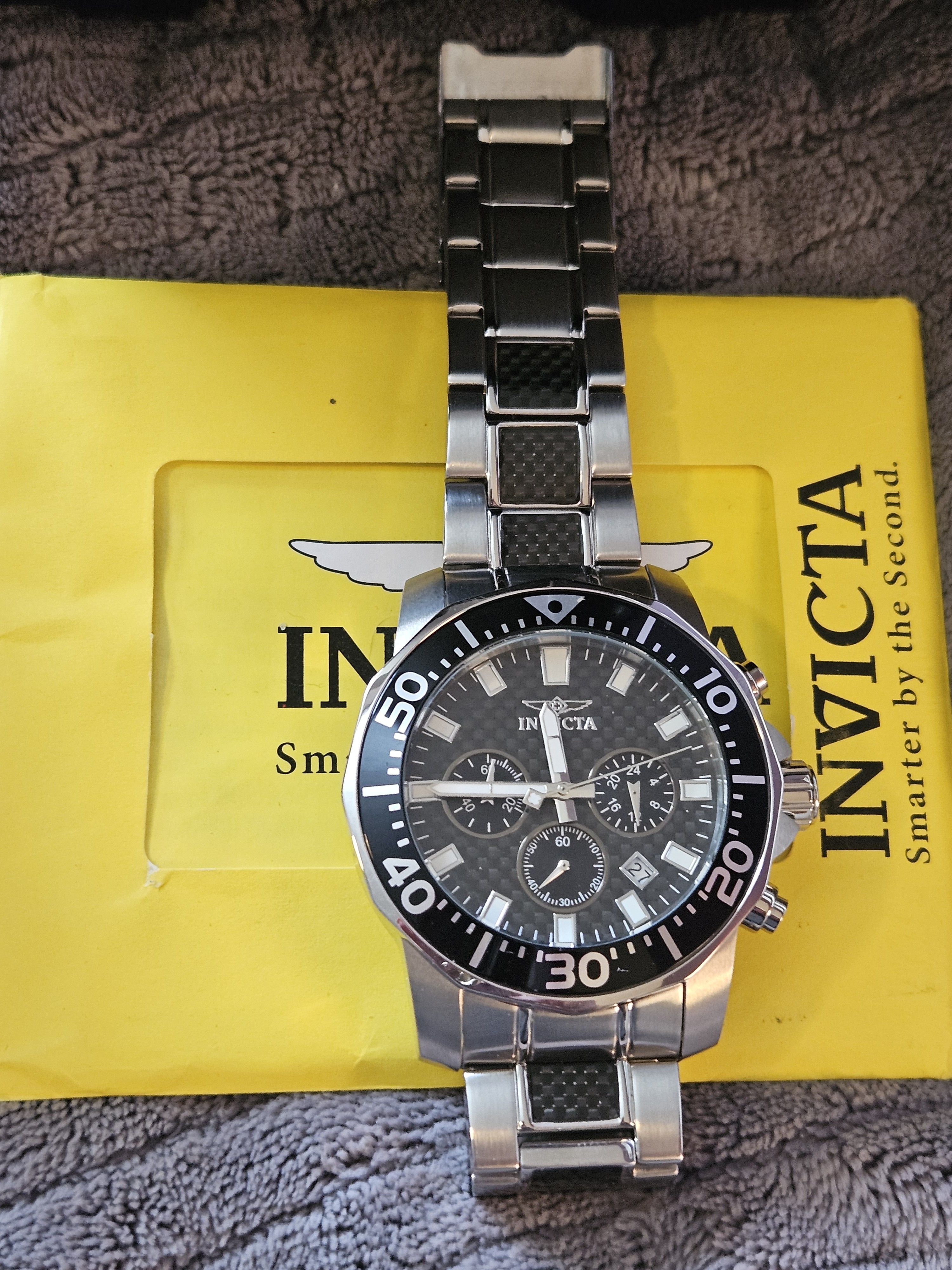 Invicta Silver Stainless Steel Chronograph Watch With Black Dial